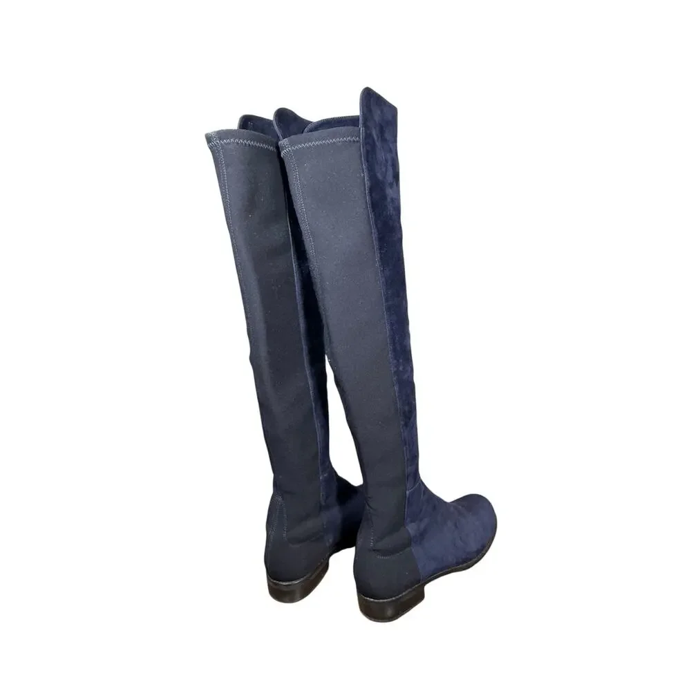 Stuart Weitzman Two Toe Blue 5050 Stretch Suede Over Knee Boots Size Women's 6